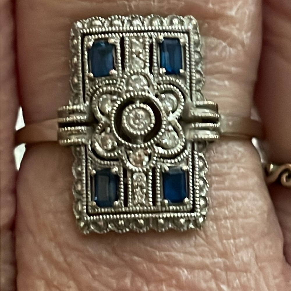18K Art Deco sapphire and diamond ring - Picture 3 of 9